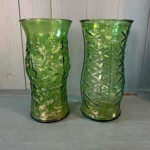 Vintage Elegant Emerald Green Glass Bouquet Vases Set - Made in Ohio
